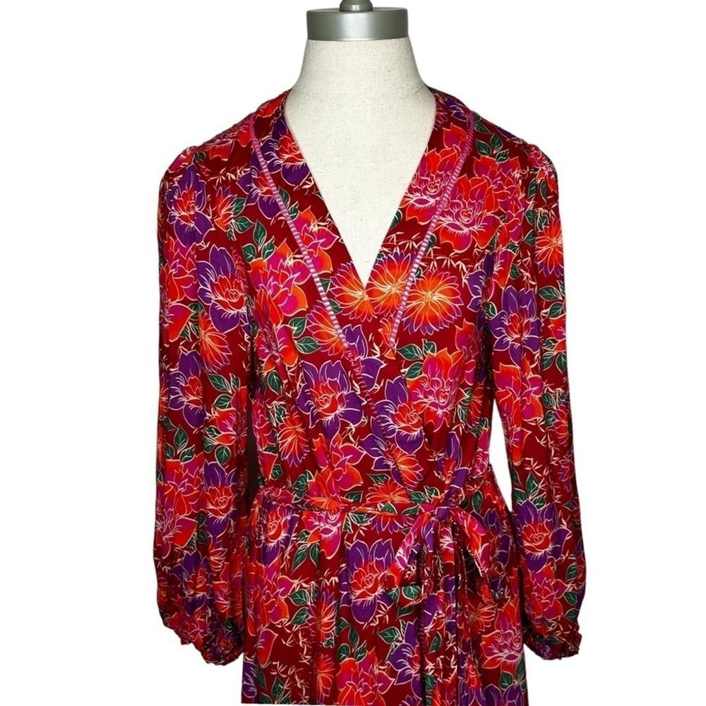 Paloma Blue Bowie CREPE DE CHINE Kimono Wrap Maxi Colorful Floral Dress Size XS - Picture 9 of 16